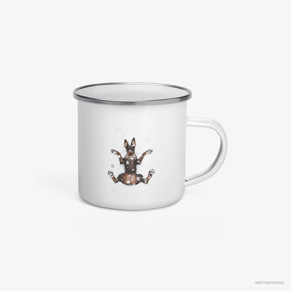 Dobermann Lying in the Snow Enamel Mug