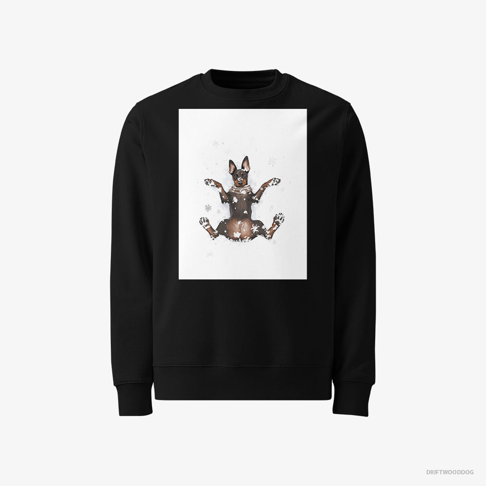 Dobermann Sweatshirt – Men Black Sweatshirt Classic – Lying in the Snow (on White Background)