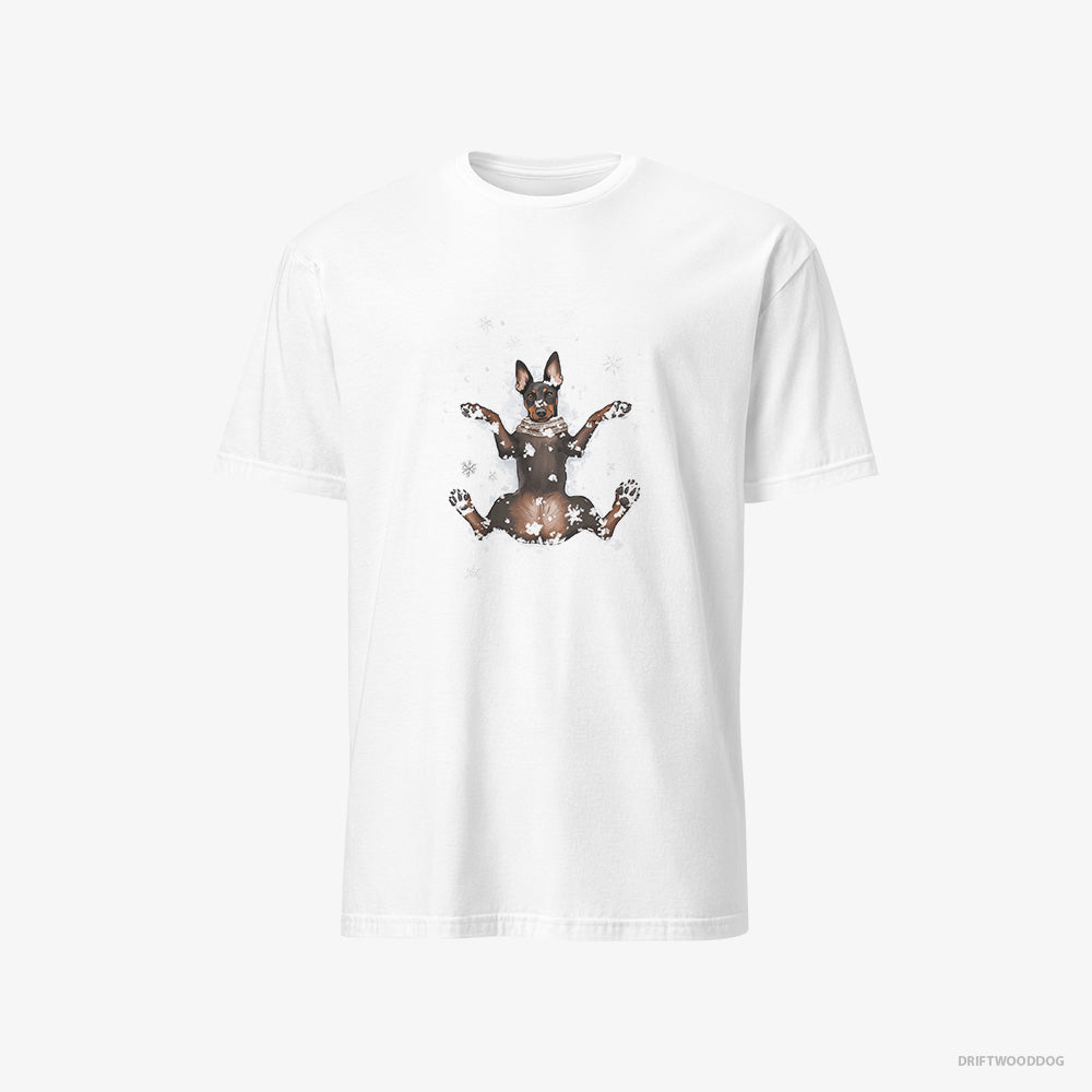 Small Dobermann Lying in the Snow – Men's T-Shirt White – Classic