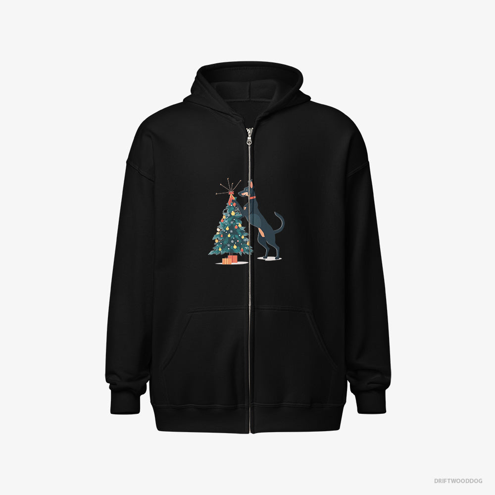 Dobermann Putting Ornaments on the Christmas Tree Full-Zip Hoodie