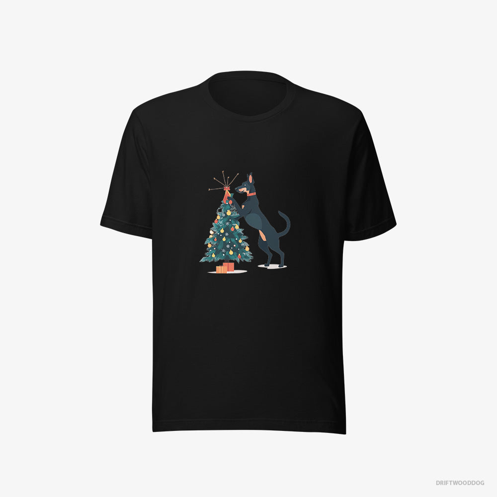 Dobermann Putting Ornaments on the Christmas Tree – Women's T-Shirt Black Eco – Eco-Friendly