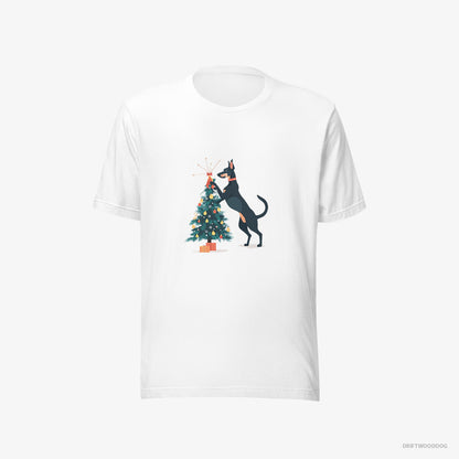 Dobermann Putting Ornaments on the Christmas Tree White T-Shirt