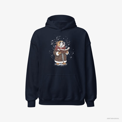 Bulldog Singing Festive Christmas Carols Navy Hoodie