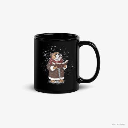 Bulldog Mug – Unisex Black Mug Classic – Singing Festive Christmas Carols (on White Background)