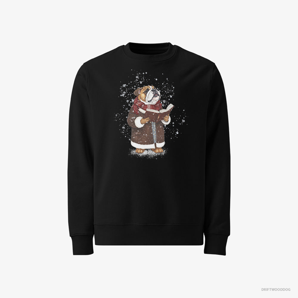 Bulldog Sweatshirt – Men Black Sweatshirt Classic – Singing Festive Christmas Carols (on White Background)