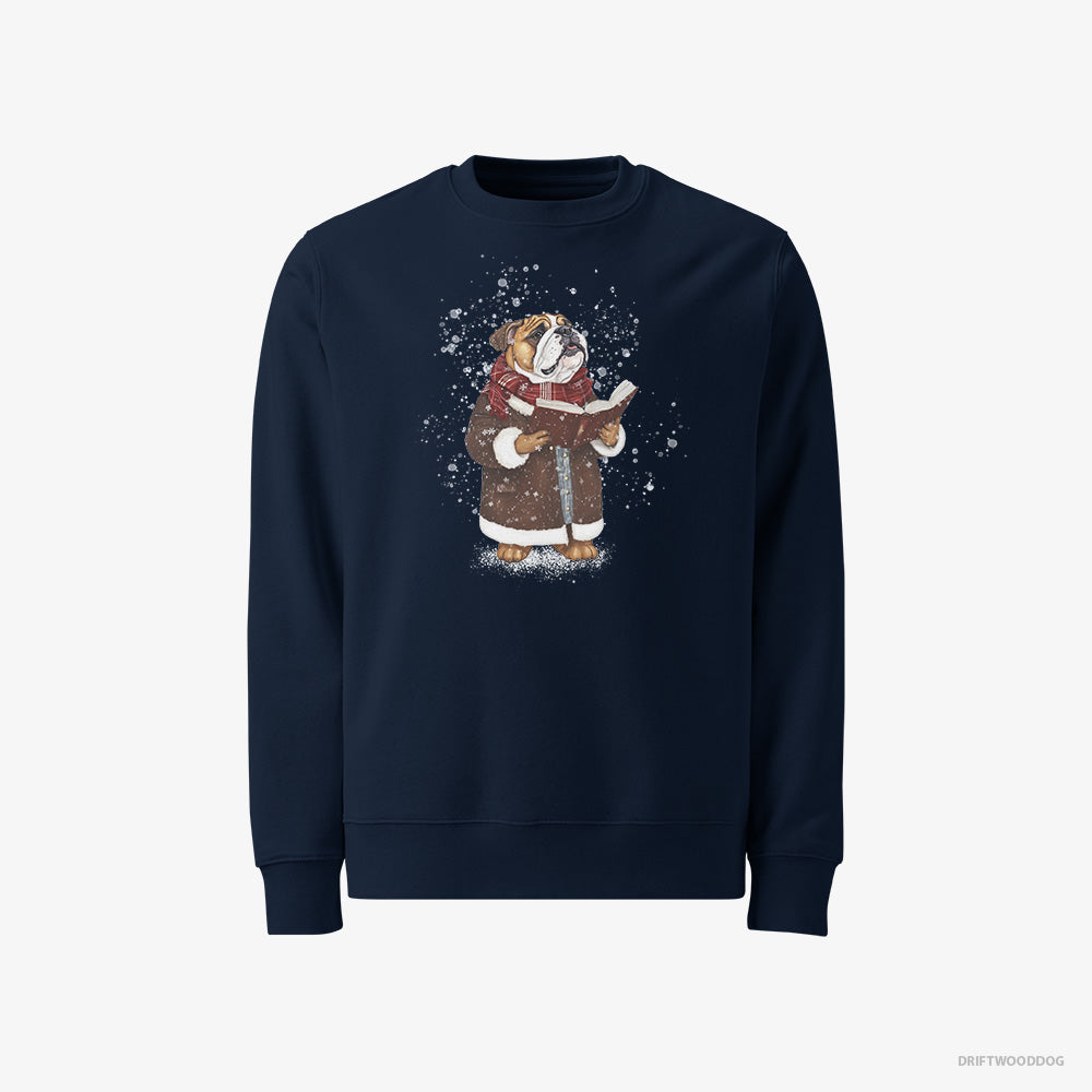 Bulldog Sweatshirt – Men Navy Sweatshirt Classic – Singing Festive Christmas Carols (on White Background)