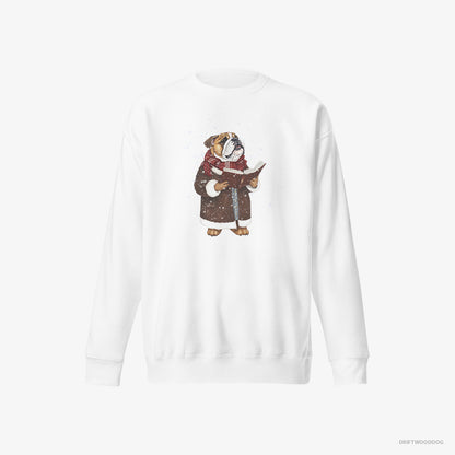 Bulldog Singing Festive Christmas Carols White Sweatshirt