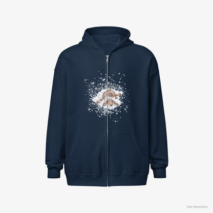 Dachshund Rolling Around in the Snow Navy Hoodie