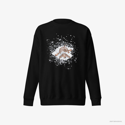 Dachshund Sweatshirt – Men Black Sweatshirt Eco-Friendly – Rolling Around in the Snow (on White Background)