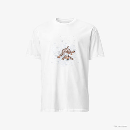 Dachshund T-Shirt – Men White T-Shirt Classic – Rolling Around in the Snow (on White Background)