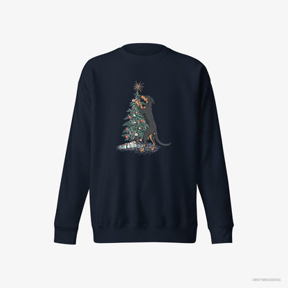 Dobermann Sweatshirt – Men Navy Sweatshirt Eco-Friendly – Hanging Decorations on the Christmas Tree (on White Background)