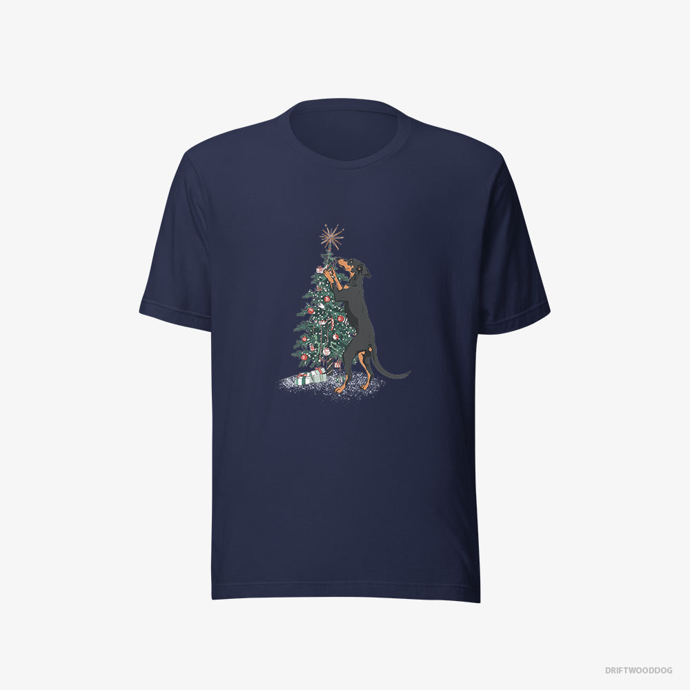 Dobermann T-Shirt – Men Navy T-Shirt Eco-Friendly – Hanging Decorations on the Christmas Tree (on White Background)