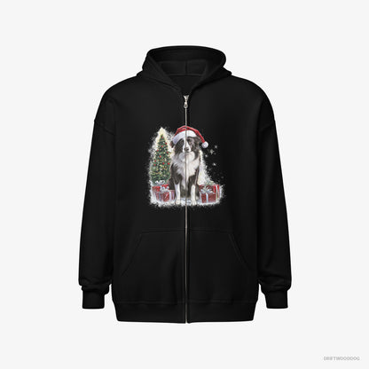 Border Collie Sitting Next to a Christmas Tree and Gifts Black Hoodie