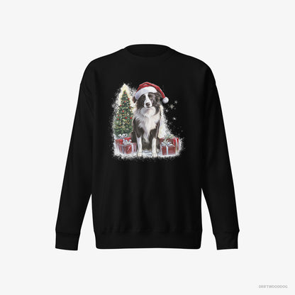 Border Collie Sitting Next to a Christmas Tree and Gifts Black Sweatshirt