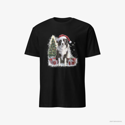 Border Collie Sitting Next to a Christmas Tree and Gifts Black T-Shirt