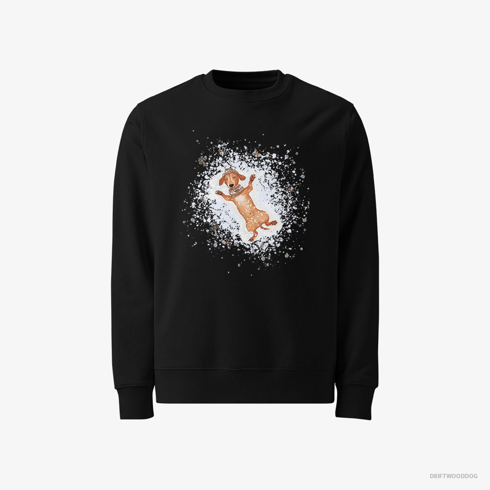 Dachshund Sweatshirt – Men Black Sweatshirt Classic – Making Snow Angels (on White Background)