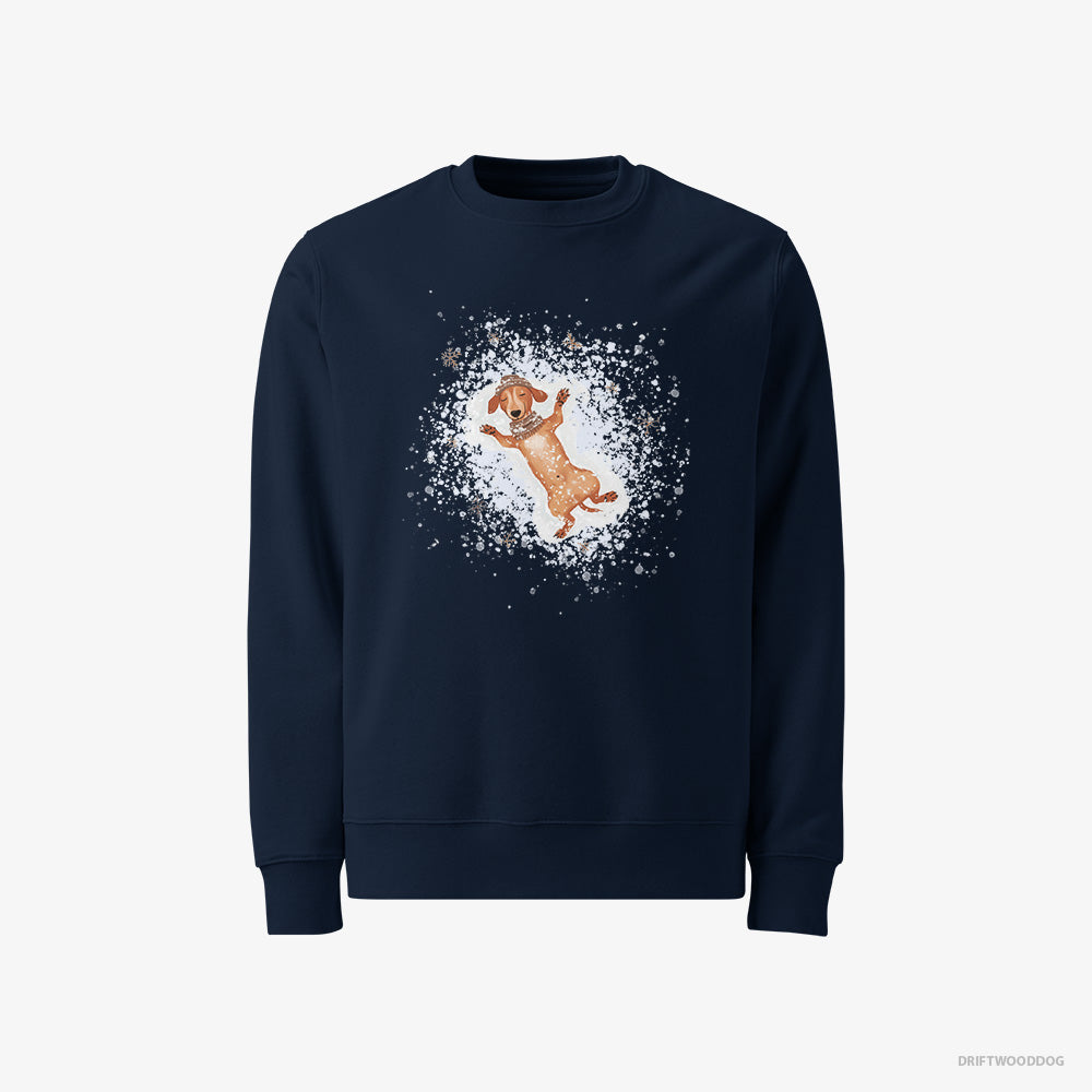 Dachshund Sweatshirt – Men Navy Sweatshirt Classic – Making Snow Angels (on White Background)