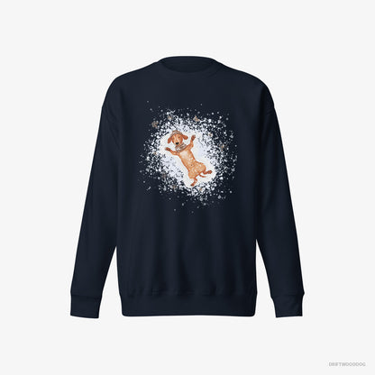 Dachshund Sweatshirt – Women Navy Sweatshirt Eco-Friendly – Making Snow Angels (on White Background)