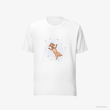 Dachshund T-Shirt – Men White T-Shirt Eco-Friendly – Making Snow Angels (on White Background)