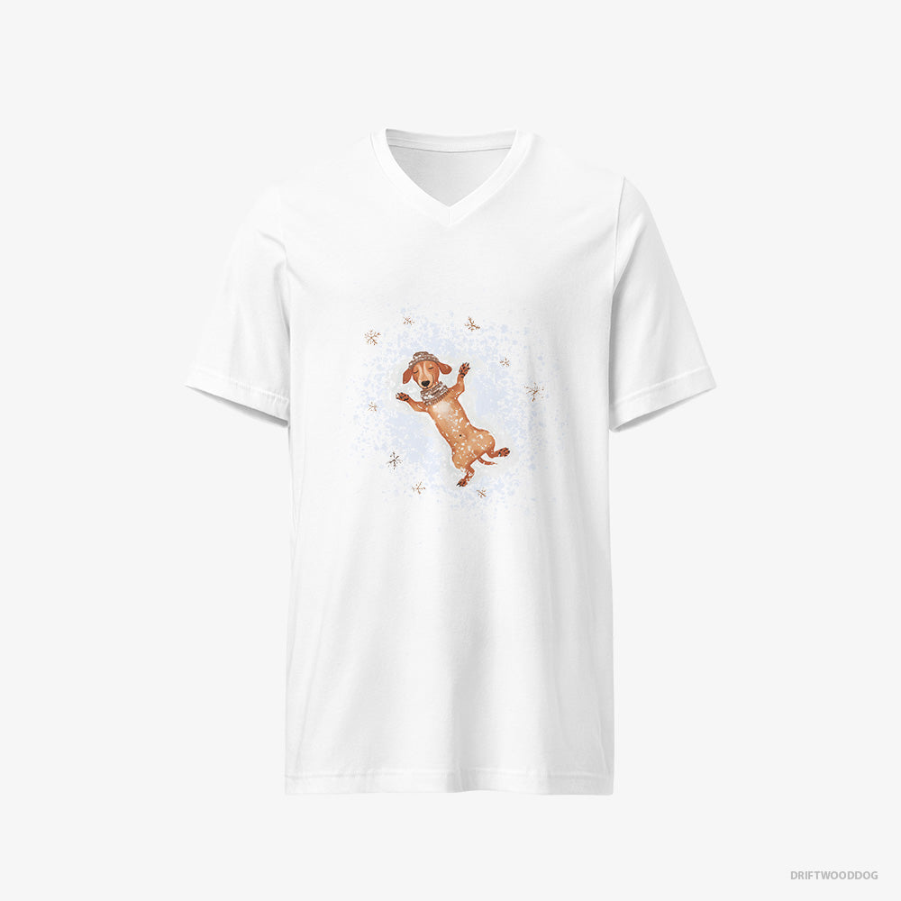 Dachshund Making Snow Angels V-Neck T-Shirt