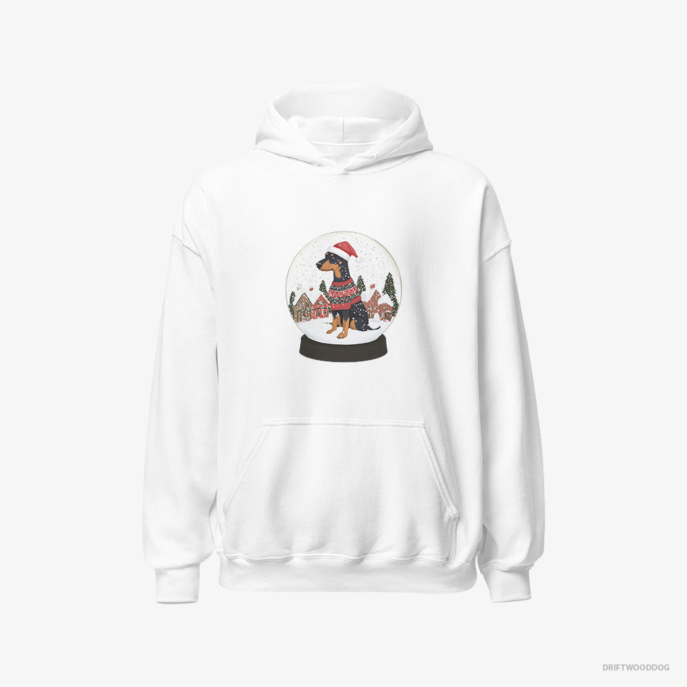 Dobermann Hoodie – Men White Hoodie Classic – Immersed in Christmas Magic (on White Background)