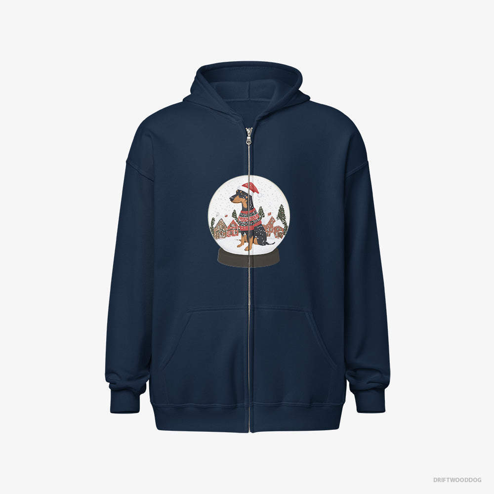 Dobermann Hoodie – Men Navy Hoodie Full-Zip – Immersed in Christmas Magic (on White Background)