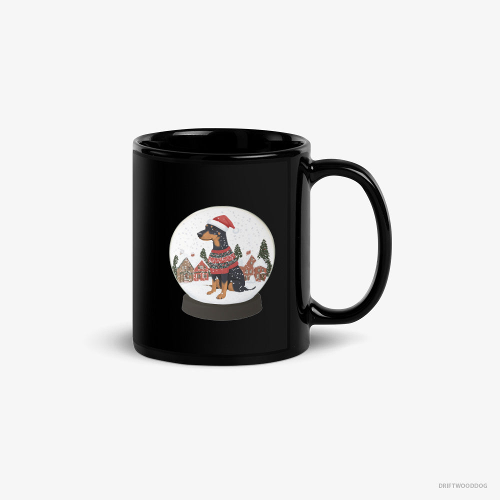 Dobermann Mug – Unisex Black Mug Classic – Immersed in Christmas Magic (on White Background)