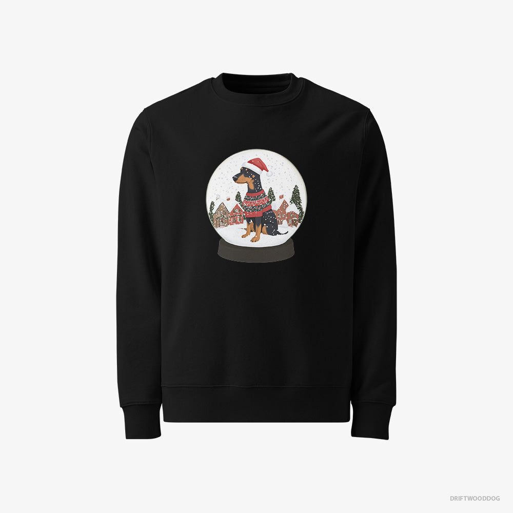 Dobermann Sweatshirt – Men Black Sweatshirt Classic – Immersed in Christmas Magic (on White Background)