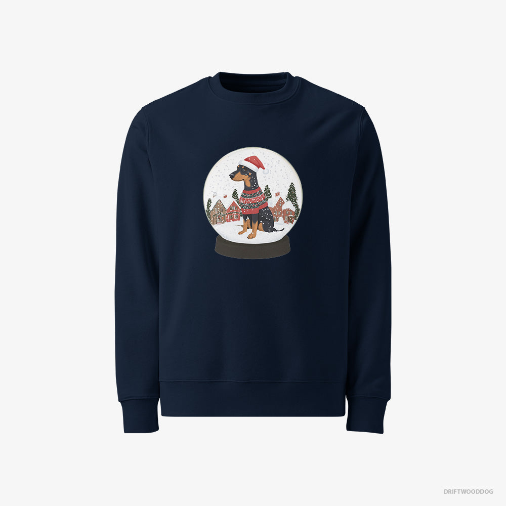 Dobermann Sweatshirt – Men Navy Sweatshirt Classic – Immersed in Christmas Magic (on White Background)