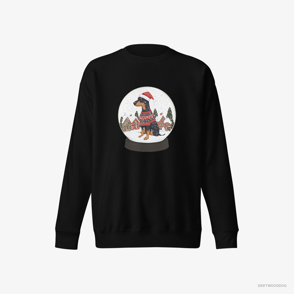 Dobermann Sweatshirt – Men Black Sweatshirt Eco-Friendly – Immersed in Christmas Magic (on White Background)