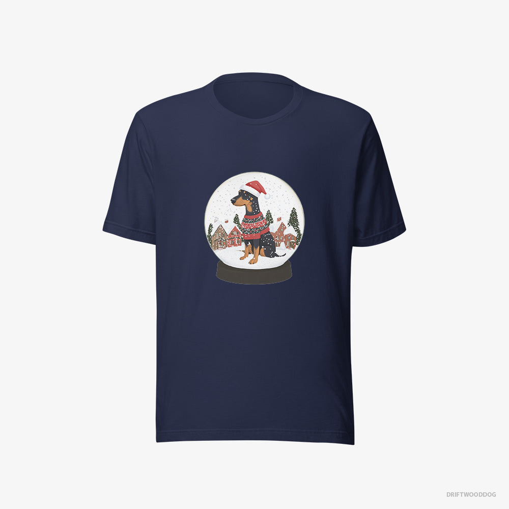 Dobermann T-Shirt – Men Navy T-Shirt Eco-Friendly – Immersed in Christmas Magic (on White Background)