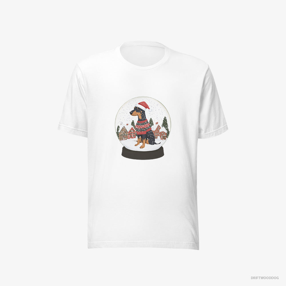 Dobermann T-Shirt – Men White T-Shirt Eco-Friendly – Immersed in Christmas Magic (on White Background)