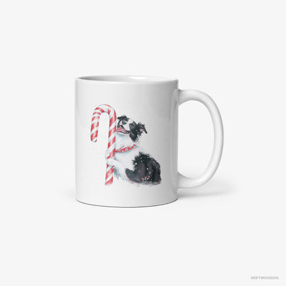 Border Collie by a Giant Christmas Lollipop White Mug