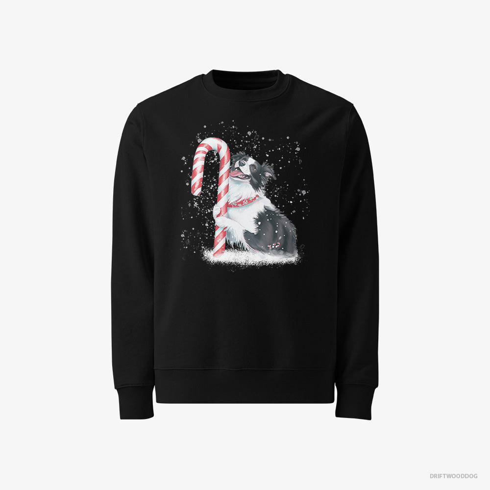 Border Collie Sweatshirt – Men Black Sweatshirt Classic – by a Giant Christmas Lollipop (on White Background)