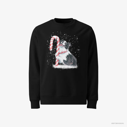 Border Collie by a Giant Christmas Lollipop Black Sweatshirt