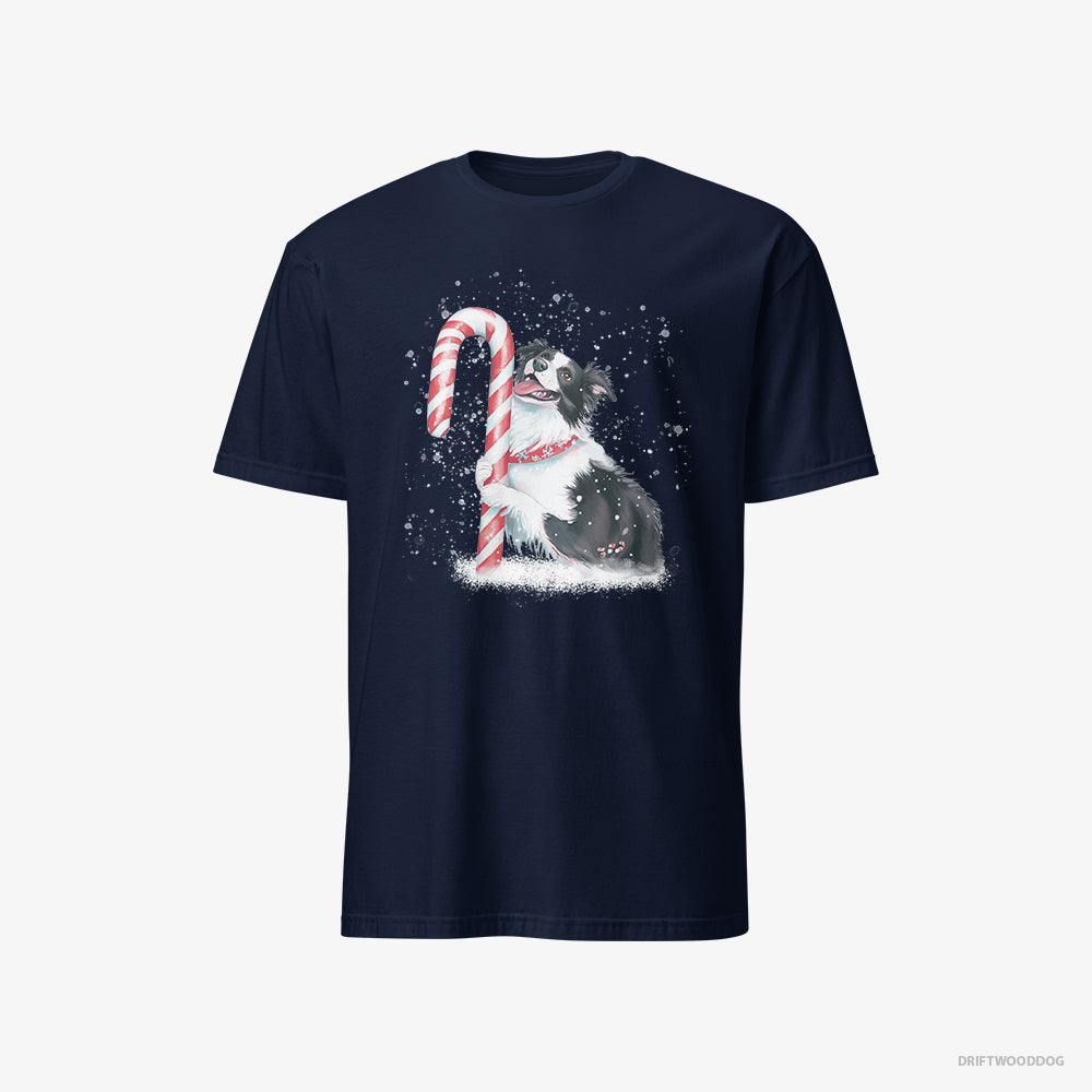 Border Collie T-Shirt – Men Navy T-Shirt Classic – by a Giant Christmas Lollipop (on White Background)