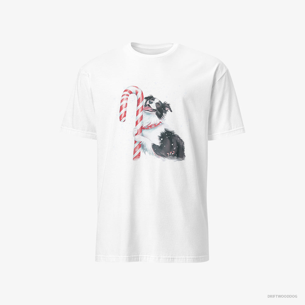 Border Collie T-Shirt – Men White T-Shirt Classic – by a Giant Christmas Lollipop (on White Background)