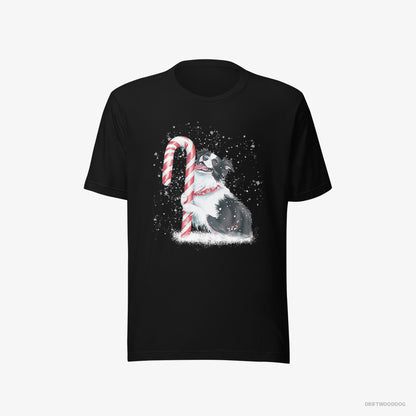 Border Collie T-Shirt – Men Black T-Shirt Eco-Friendly – by a Giant Christmas Lollipop (on White Background)