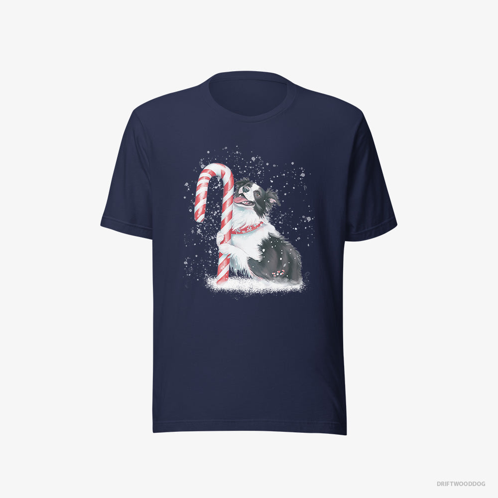 Border Collie T-Shirt – Men Navy T-Shirt Eco-Friendly – by a Giant Christmas Lollipop (on White Background)