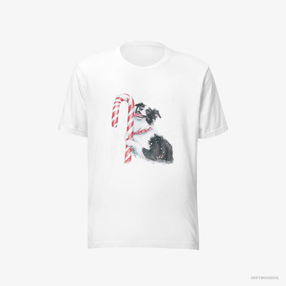 Border Collie by a Giant Christmas Lollipop White T-Shirt