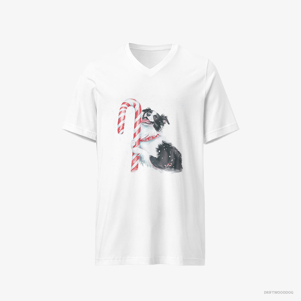 Border Collie by a Giant Christmas Lollipop V-Neck T-Shirt