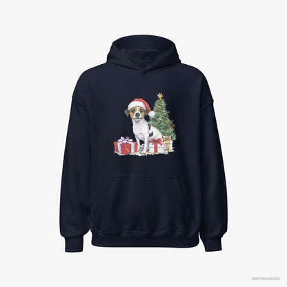 Jack Russell Terrier by the Christmas Tree Navy Hoodie