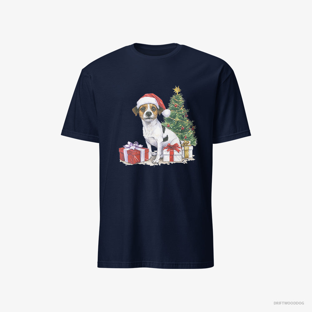 Jack Russell Terrier T-Shirt – Men Navy T-Shirt Classic – by the Christmas Tree (on White Background)