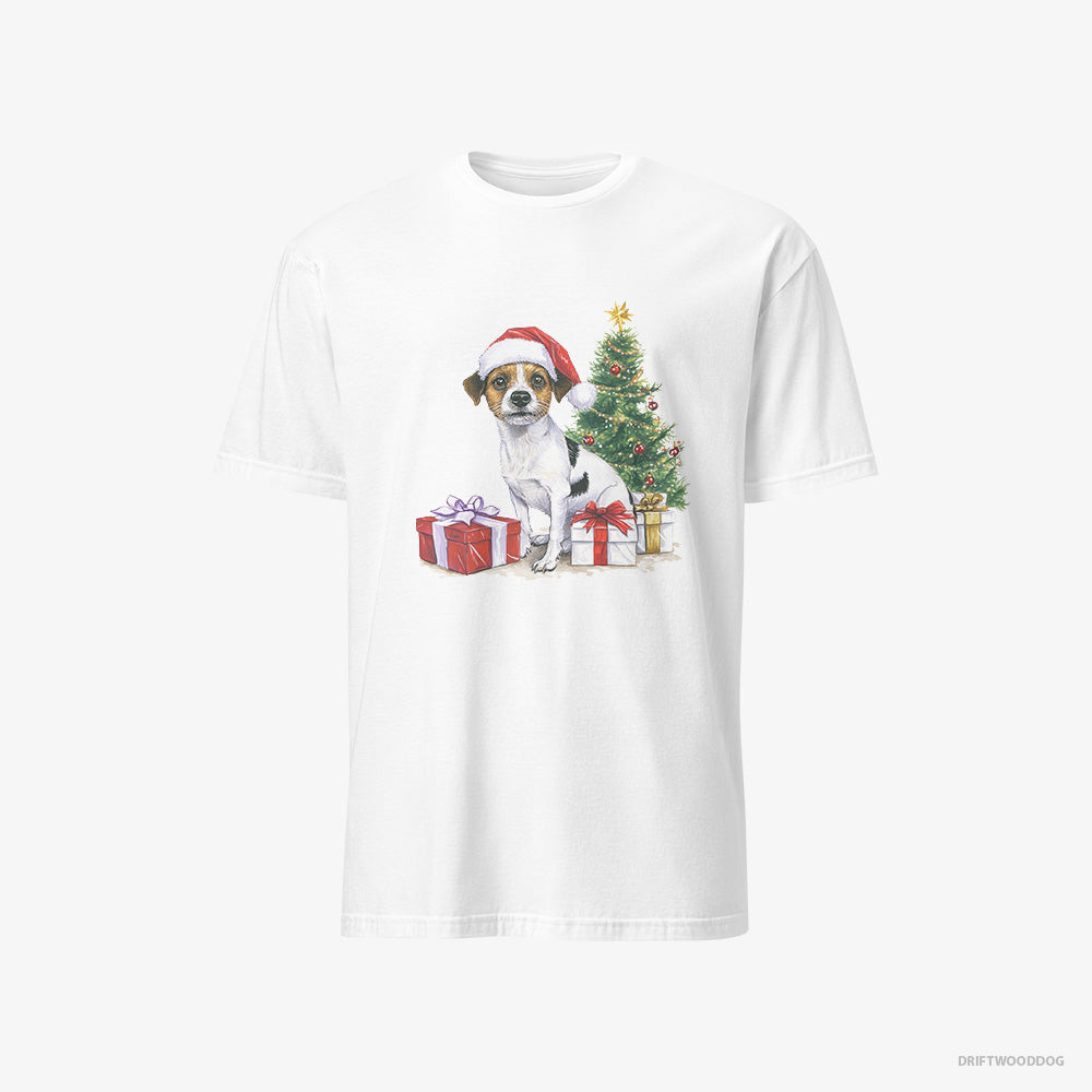 Jack Russell Terrier T-Shirt – Men White T-Shirt Classic – by the Christmas Tree (on White Background)