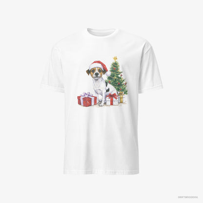 Jack Russell Terrier T-Shirt – Men White T-Shirt Classic – by the Christmas Tree (on White Background)