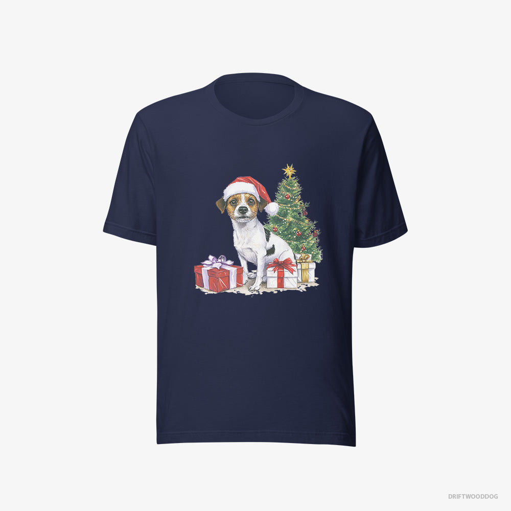 Jack Russell Terrier T-Shirt – Men Navy T-Shirt Eco-Friendly – by the Christmas Tree (on White Background)