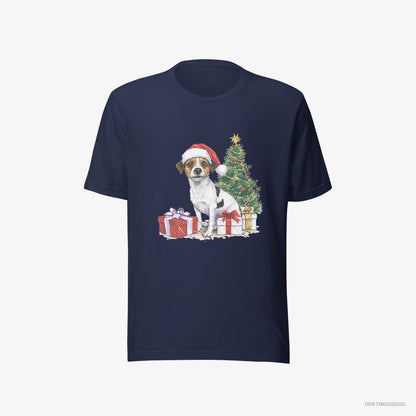 Jack Russell Terrier by the Christmas Tree Navy T-Shirt