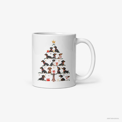 Dachshund Puppies Forming Christmas Tree White Mug