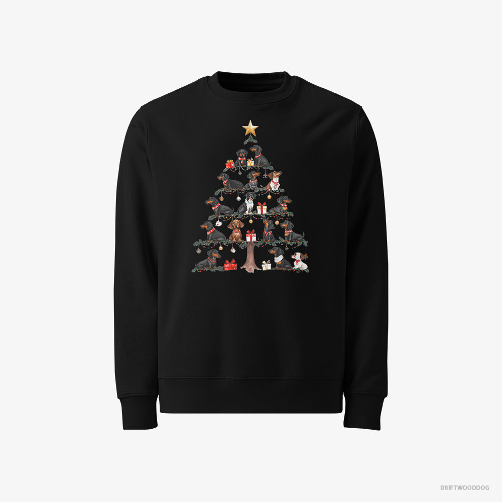 Dachshund Sweatshirt – Men Black Sweatshirt Classic – Puppies Forming Christmas Tree (on White Background)