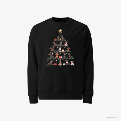 Dachshund Sweatshirt – Men Black Sweatshirt Classic – Puppies Forming Christmas Tree (on White Background)